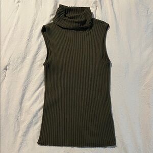 Express Olive Sleeveless Ribbed Turtleneck Top